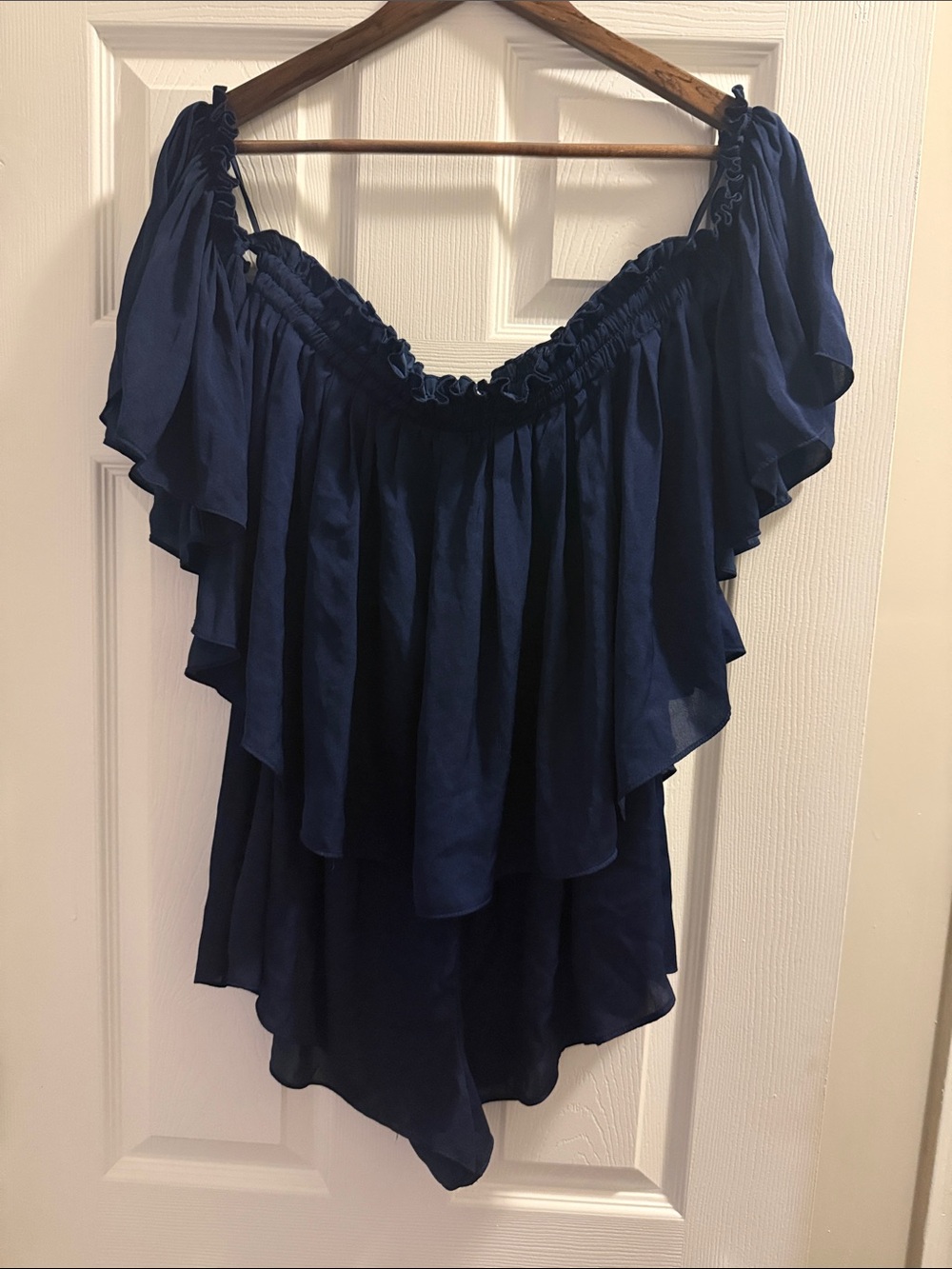 Bec & Bridge Navy Off-Shoulder Layered Ruffle Tunic